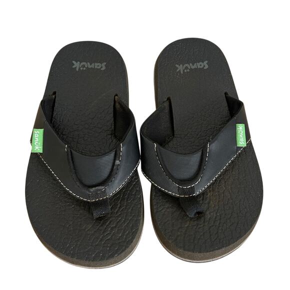 Sanuk Root Beer Cozy Flip Flops Black Sandals Kid's 11/12 - Picture 1 of 5